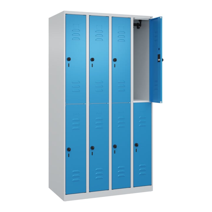 C+P Doppelstock-Spind Classic PLUS, 4 Abteile, 1850x1000x500mm, 7035/5012 Verschluss Sicherheits-Drehriegel