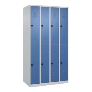 C+P Doppelstock-Spind Classic PLUS, 4 Abteile, 1850x1000x500mm, 7035/5023 Verschluss Sicherheits-Drehriegel