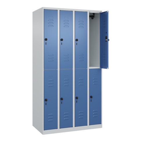 C+P Doppelstock-Spind Classic PLUS, 4 Abteile, 1850x1000x500mm, 7035/5023 Verschluss Sicherheits-Drehriegel
