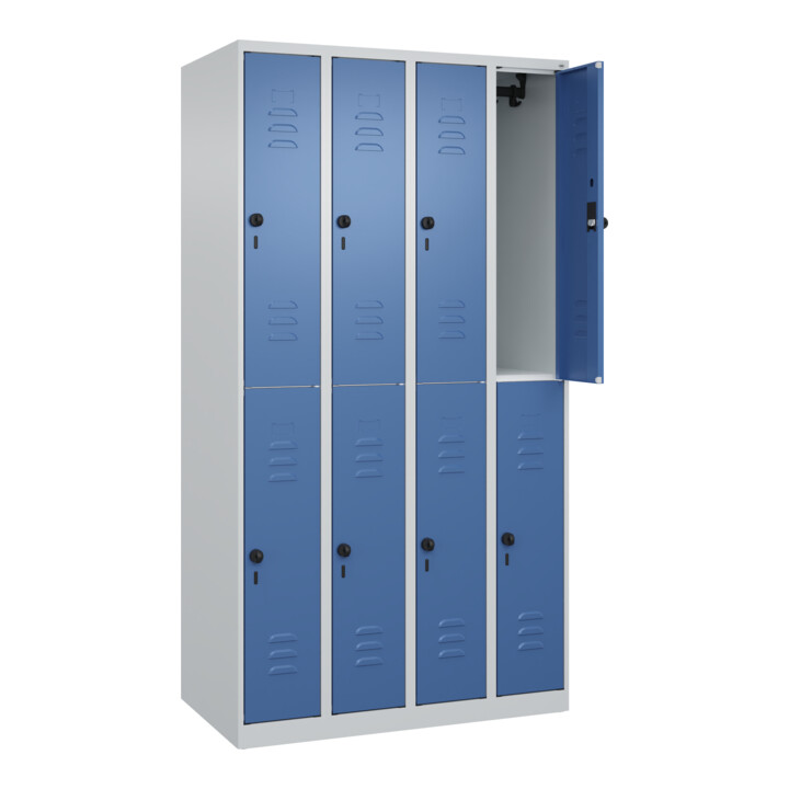 C+P Doppelstock-Spind Classic PLUS, 4 Abteile, 1850x1000x500mm, 7035/5023 Verschluss Sicherheits-Drehriegel