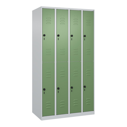 C+P Doppelstock-Spind Classic PLUS, 4 Abteile, 1850x1000x500mm, 7035/6011 Verschluss Sicherheits-Drehriegel
