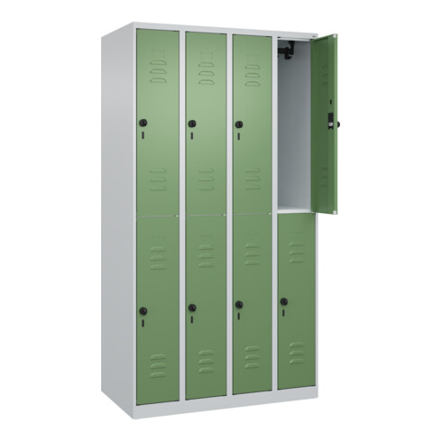 C+P Doppelstock-Spind Classic PLUS, 4 Abteile, 1850x1000x500mm, 7035/6011 Verschluss Sicherheits-Drehriegel