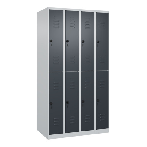 C+P Doppelstock-Spind Classic PLUS, 4 Abteile, 1850x1000x500mm, 7035/7016 Verschluss Sicherheits-Drehriegel
