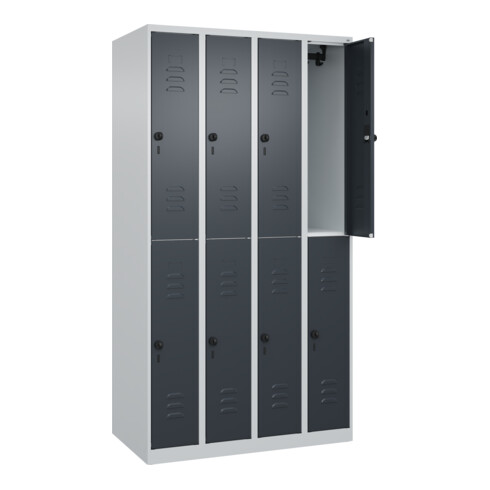 C+P Doppelstock-Spind Classic PLUS, 4 Abteile, 1850x1000x500mm, 7035/7016 Verschluss Sicherheits-Drehriegel