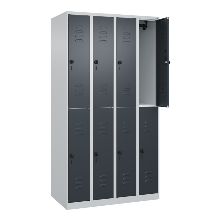 C+P Doppelstock-Spind Classic PLUS, 4 Abteile, 1850x1000x500mm, 7035/7016 Verschluss Sicherheits-Drehriegel