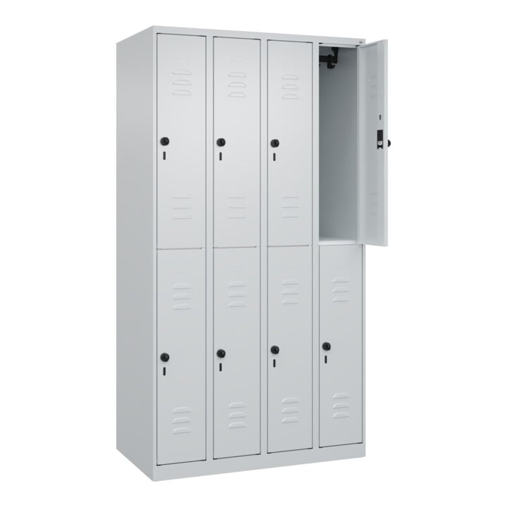 C+P Doppelstock-Spind Classic PLUS, 4 Abteile, 1850x1000x500mm, 7035/7035 Verschluss Sicherheits-Drehriegel