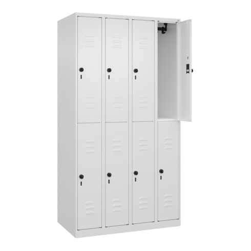 C+P Doppelstock-Spind Classic PLUS, 4 Abteile, 1850x1000x500mm, 9016/9016 Verschluss Sicherheits-Drehriegel