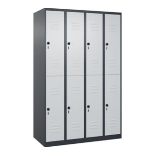 C+P Doppelstock-Spind Classic PLUS, 4 Abteile, 1850x1200x500mm, 7016/7035 Verschluss Sicherheits-Drehriegel