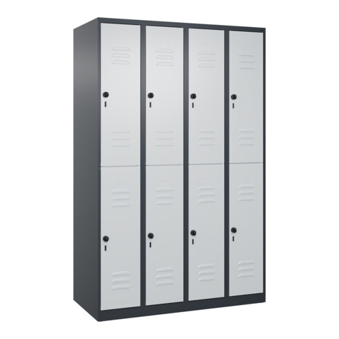 C+P Doppelstock-Spind Classic PLUS, 4 Abteile, 1850x1200x500mm, 7016/7035 Verschluss Sicherheits-Drehriegel