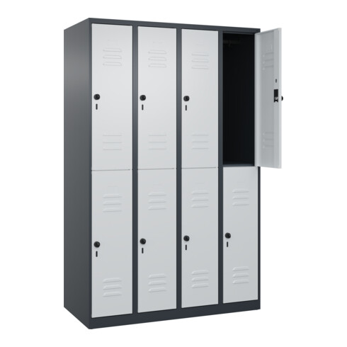 C+P Doppelstock-Spind Classic PLUS, 4 Abteile, 1850x1200x500mm, 7016/7035 Verschluss Sicherheits-Drehriegel