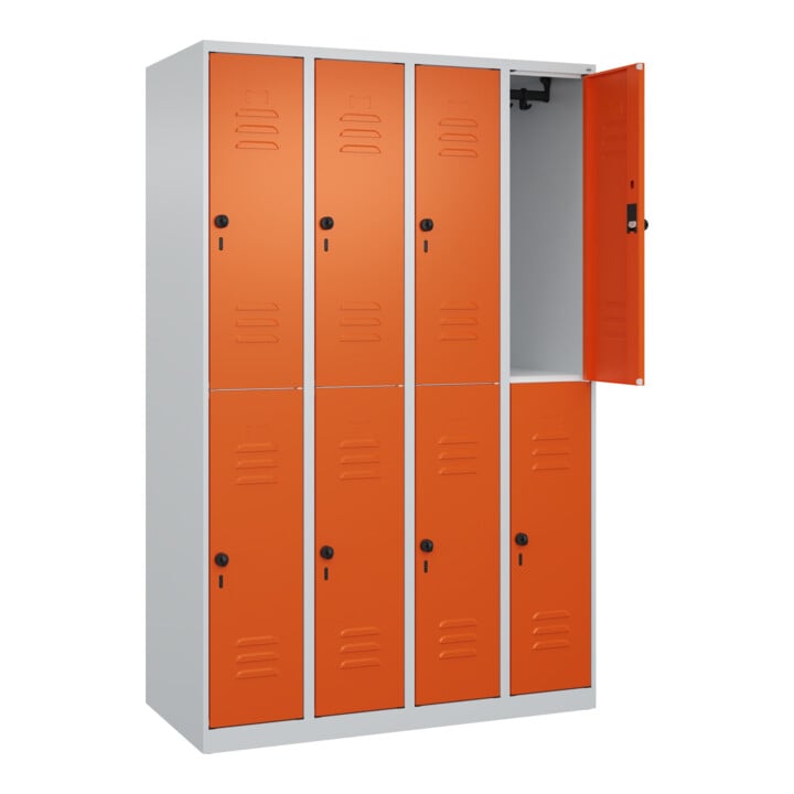 C+P Doppelstock-Spind Classic PLUS, 4 Abteile, 1850x1200x500mm, 7035/2004 Verschluss Sicherheits-Drehriegel