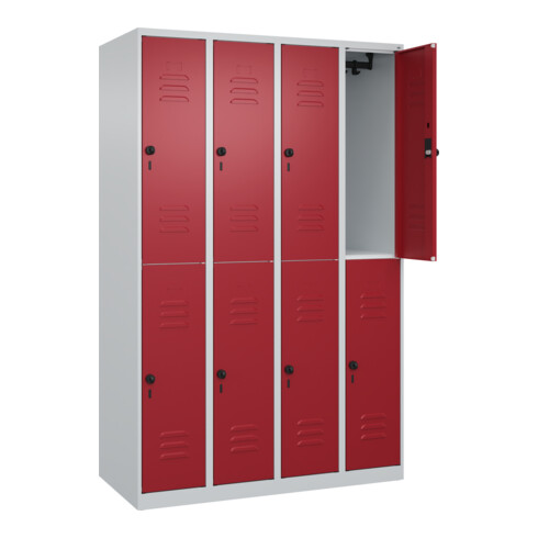 C+P Doppelstock-Spind Classic PLUS, 4 Abteile, 1850x1200x500mm, 7035/3003 Verschluss Sicherheits-Drehriegel