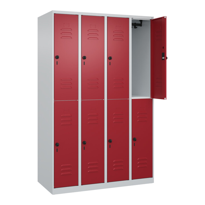 C+P Doppelstock-Spind Classic PLUS, 4 Abteile, 1850x1200x500mm, 7035/3003 Verschluss Sicherheits-Drehriegel
