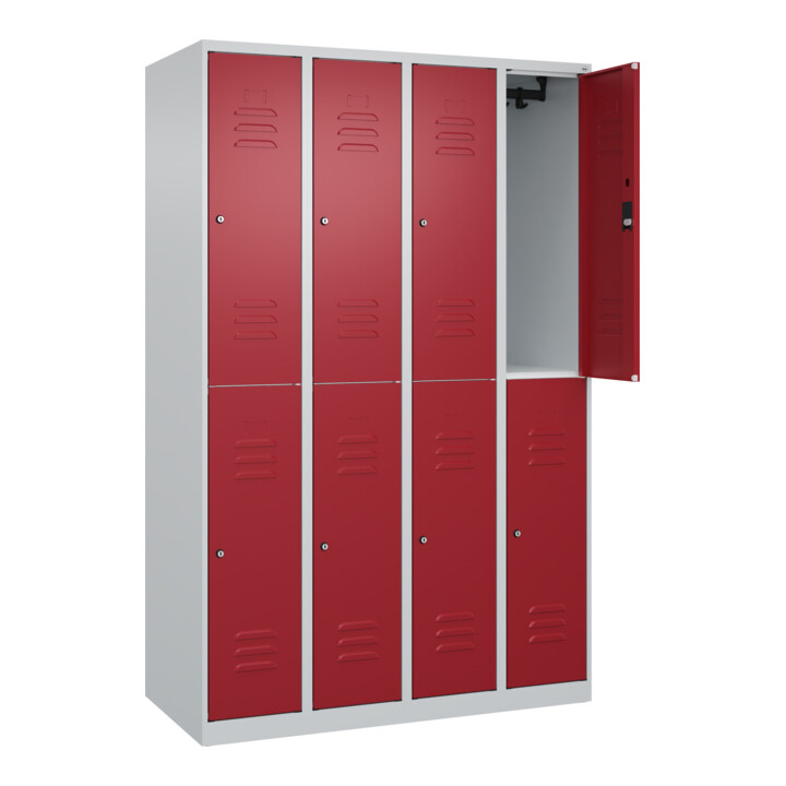 C+P Doppelstock-Spind Classic PLUS, 4 Abteile, 1850x1200x500mm, 7035/3003 Verschluss Zylinderschloss