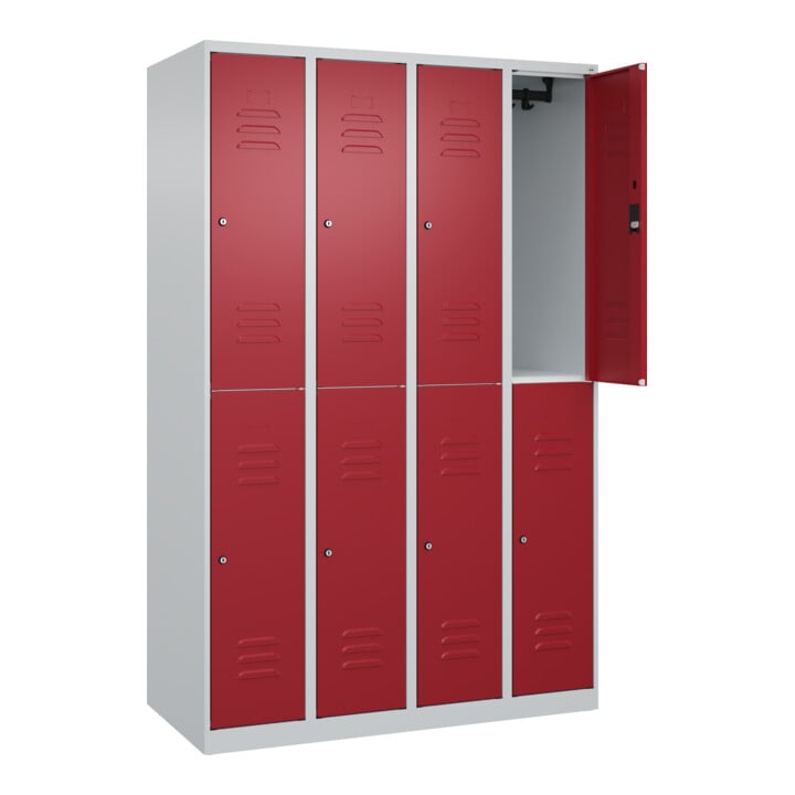 C+P Doppelstock-Spind Classic PLUS, 4 Abteile, 1850x1200x500mm, 7035/3003 Verschluss Zylinderschloss