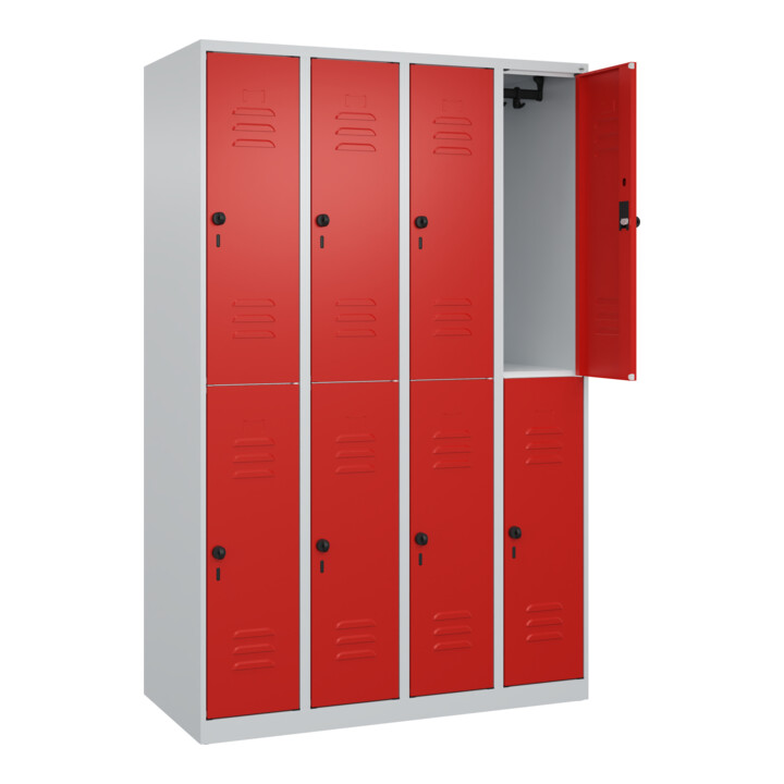 C+P Doppelstock-Spind Classic PLUS, 4 Abteile, 1850x1200x500mm, 7035/3020 Verschluss Sicherheits-Drehriegel