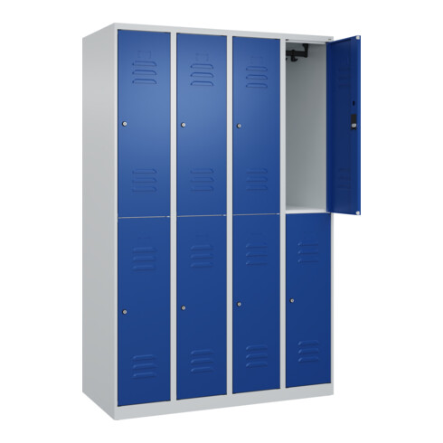 C+P Doppelstock-Spind Classic PLUS, 4 Abteile, 1850x1200x500mm, 7035/5010 Verschluss Zylinderschloss