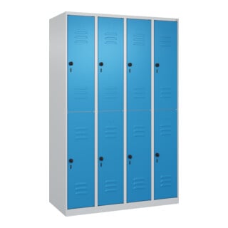 C+P Doppelstock-Spind Classic PLUS, 4 Abteile, 1850x1200x500mm, 7035/5012 Verschluss Sicherheits-Drehriegel