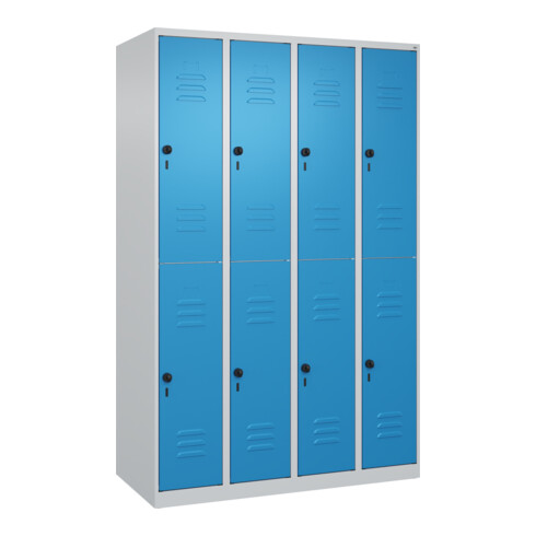 C+P Doppelstock-Spind Classic PLUS, 4 Abteile, 1850x1200x500mm, 7035/5012 Verschluss Sicherheits-Drehriegel