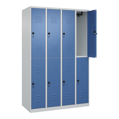 C+P Doppelstock-Spind Classic PLUS, 4 Abteile, 1850x1200x500mm, 7035/5023 Verschluss Sicherheits-Drehriegel