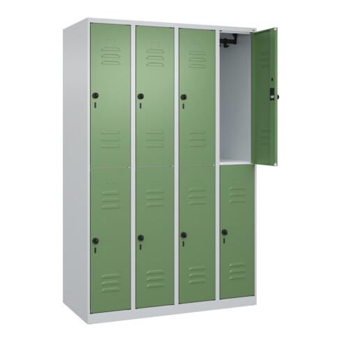C+P Doppelstock-Spind Classic PLUS, 4 Abteile, 1850x1200x500mm, 7035/6011 Verschluss Sicherheits-Drehriegel