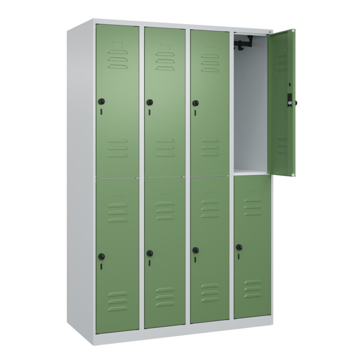 C+P Doppelstock-Spind Classic PLUS, 4 Abteile, 1850x1200x500mm, 7035/6011 Verschluss Sicherheits-Drehriegel