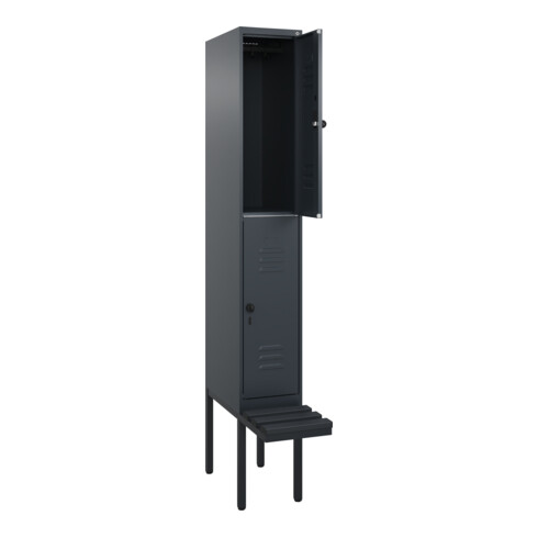 C+P Doppelstock-Spind Classic PLUS, Bank, 1 Abteil, 2120x300x815mm, 7016/7016 Verschluss Sicherheits-Drehriegel Sitzbanktyp auskragend Material Sitzfläche Kunststoff