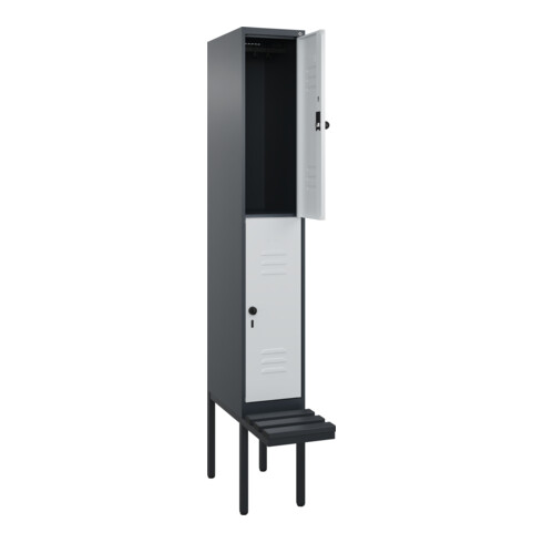 C+P Doppelstock-Spind Classic PLUS, Bank, 1 Abteil, 2120x300x815mm, 7016/7035 Verschluss Sicherheits-Drehriegel Sitzbanktyp auskragend Material Sitzfläche Kunststoff
