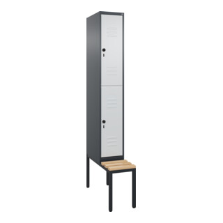 C+P Doppelstock-Spind Classic PLUS, Bank, 1 Abteil, 2120x300x815mm, 7016/7035 Verschluss Sicherheits-Drehriegel Sitzbanktyp untergebaut Material Sitzfläche Buche-Hartholz