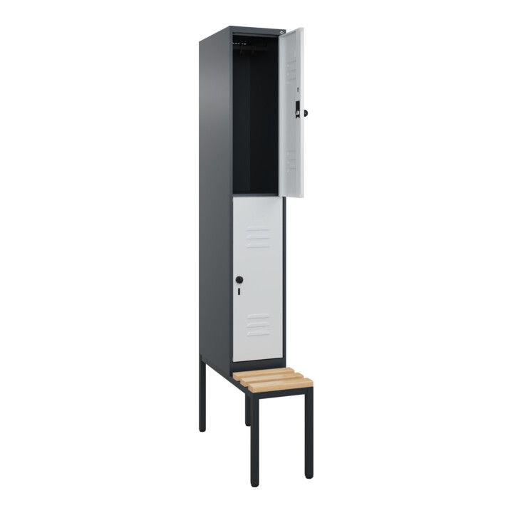 C+P Doppelstock-Spind Classic PLUS, Bank, 1 Abteil, 2120x300x815mm, 7016/7035 Verschluss Sicherheits-Drehriegel Sitzbanktyp untergebaut Material Sitzfläche Buche-Hartholz