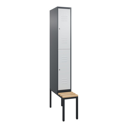 C+P Doppelstock-Spind Classic PLUS, Bank, 1 Abteil, 2120x300x815mm, 7016/7035 Verschluss Zylinderschloss Sitzbanktyp untergebaut Material Sitzfläche Buche-Hartholz