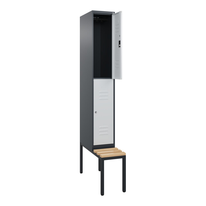 C+P Doppelstock-Spind Classic PLUS, Bank, 1 Abteil, 2120x300x815mm, 7016/7035 Verschluss Zylinderschloss Sitzbanktyp untergebaut Material Sitzfläche Buche-Hartholz