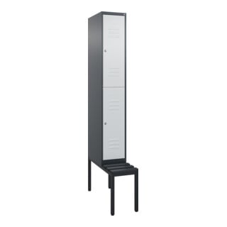 C+P Doppelstock-Spind Classic PLUS, Bank, 1 Abteil, 2120x300x815mm, 7016/7035 Verschluss Zylinderschloss Sitzbanktyp untergebaut Material Sitzfläche Kunststoff
