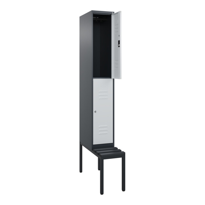 C+P Doppelstock-Spind Classic PLUS, Bank, 1 Abteil, 2120x300x815mm, 7016/7035 Verschluss Zylinderschloss Sitzbanktyp untergebaut Material Sitzfläche Kunststoff