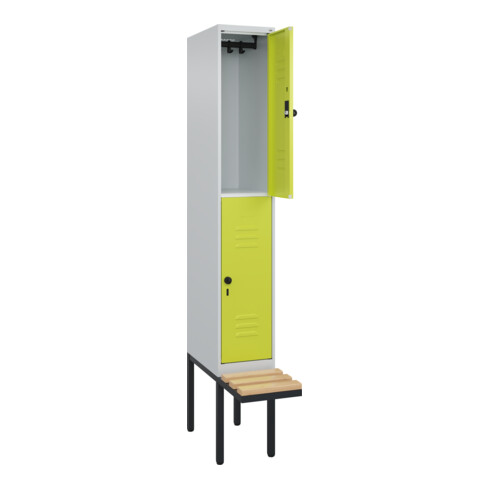 C+P Doppelstock-Spind Classic PLUS, Bank, 1 Abteil, 2120x300x815mm, 7035/0024 Verschluss Sicherheits-Drehriegel Sitzbanktyp auskragend Material Sitzfläche Buche-Hartholz