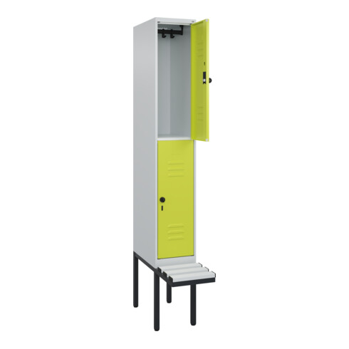 C+P Doppelstock-Spind Classic PLUS, Bank, 1 Abteil, 2120x300x815mm, 7035/0024 Verschluss Sicherheits-Drehriegel Sitzbanktyp auskragend Material Sitzfläche Kunststoff