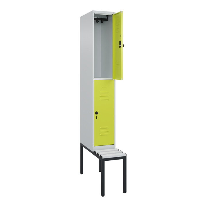 C+P Doppelstock-Spind Classic PLUS, Bank, 1 Abteil, 2120x300x815mm, 7035/0024 Verschluss Sicherheits-Drehriegel Sitzbanktyp untergebaut Material Sitzfläche Kunststoff