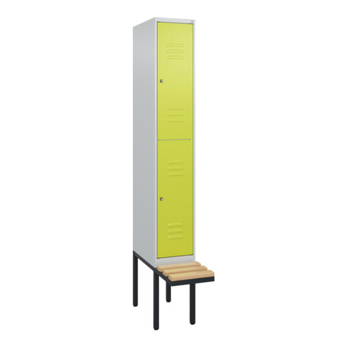 C+P Doppelstock-Spind Classic PLUS, Bank, 1 Abteil, 2120x300x815mm, 7035/0024 Verschluss Zylinderschloss Sitzbanktyp auskragend Material Sitzfläche Buche-Hartholz