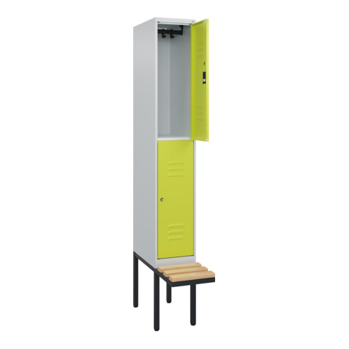 C+P Doppelstock-Spind Classic PLUS, Bank, 1 Abteil, 2120x300x815mm, 7035/0024 Verschluss Zylinderschloss Sitzbanktyp auskragend Material Sitzfläche Buche-Hartholz