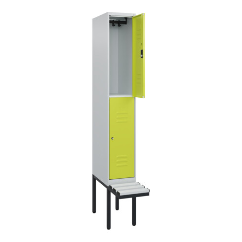 C+P Doppelstock-Spind Classic PLUS, Bank, 1 Abteil, 2120x300x815mm, 7035/0024 Verschluss Zylinderschloss Sitzbanktyp auskragend Material Sitzfläche Kunststoff
