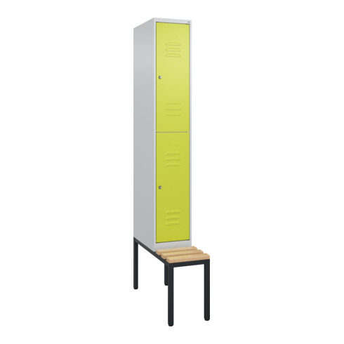 C+P Doppelstock-Spind Classic PLUS, Bank, 1 Abteil, 2120x300x815mm, 7035/0024 Verschluss Zylinderschloss Sitzbanktyp untergebaut Material Sitzfläche Buche-Hartholz