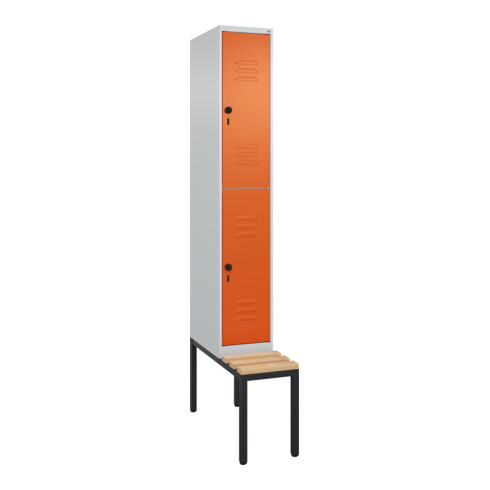C+P Doppelstock-Spind Classic PLUS, Bank, 1 Abteil, 2120x300x815mm, 7035/2004 Verschluss Sicherheits-Drehriegel Sitzbanktyp untergebaut Material Sitzfläche Buche-Hartholz