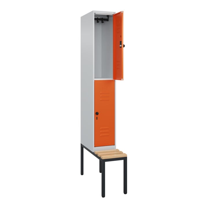 C+P Doppelstock-Spind Classic PLUS, Bank, 1 Abteil, 2120x300x815mm, 7035/2004 Verschluss Sicherheits-Drehriegel Sitzbanktyp untergebaut Material Sitzfläche Buche-Hartholz