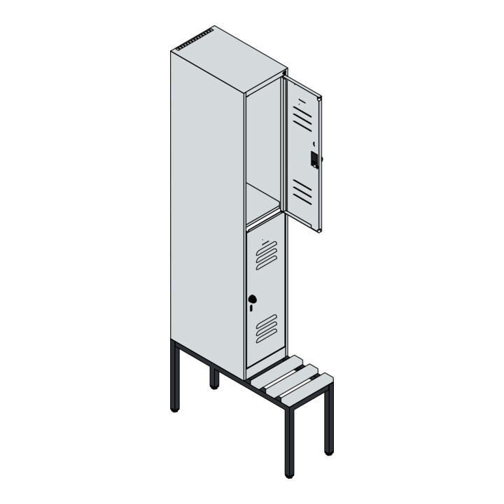 C+P Doppelstock-Spind Classic PLUS, Bank, 1 Abteil, 2120x300x815mm, 7035/2004 Verschluss Sicherheits-Drehriegel Sitzbanktyp untergebaut Material Sitzfläche Buche-Hartholz