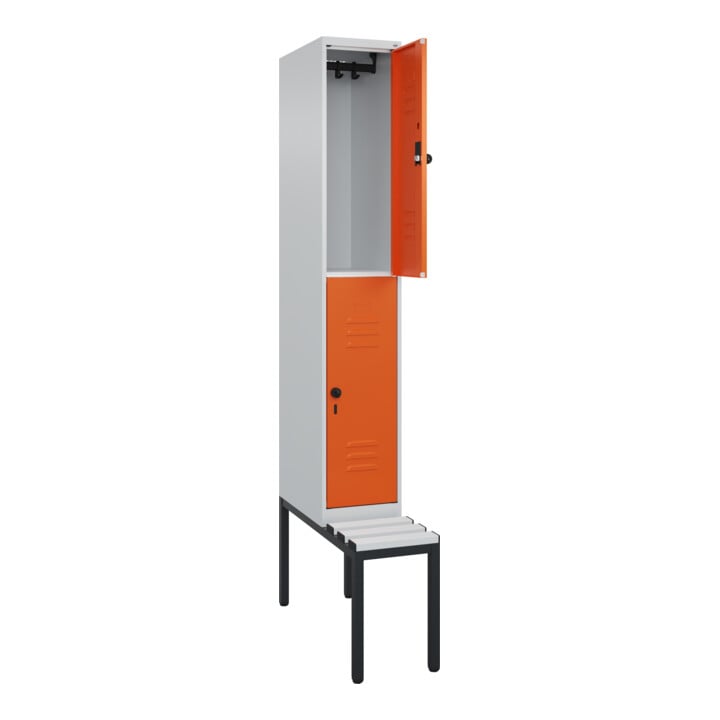 C+P Doppelstock-Spind Classic PLUS, Bank, 1 Abteil, 2120x300x815mm, 7035/2004 Verschluss Sicherheits-Drehriegel Sitzbanktyp untergebaut Material Sitzfläche Kunststoff