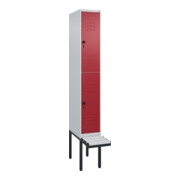 C+P Doppelstock-Spind Classic PLUS, Bank, 1 Abteil, 2120x300x815mm, 7035/3003 Verschluss Sicherheits-Drehriegel Sitzbanktyp auskragend Material Sitzfläche Kunststoff