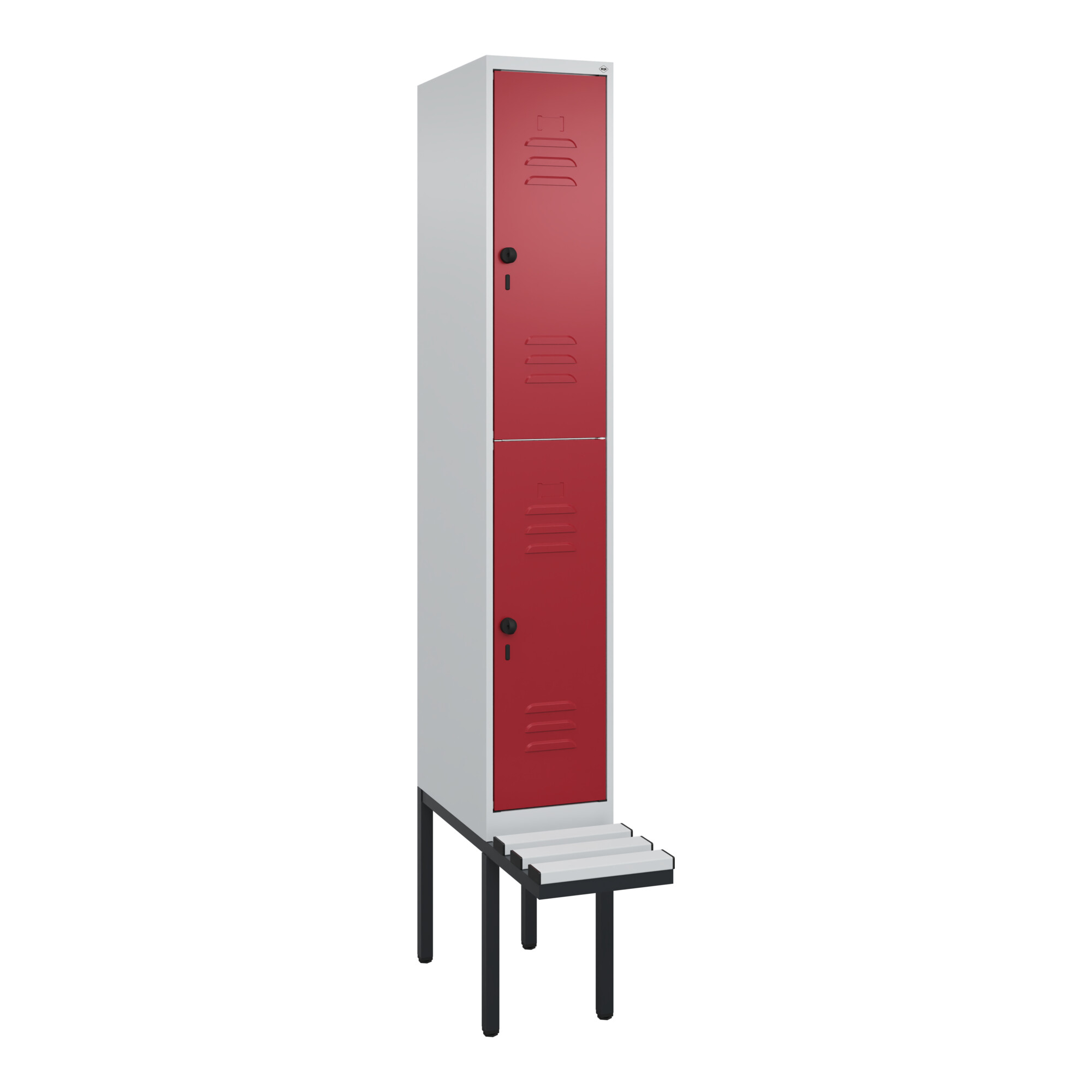 C+P Doppelstock-Spind Classic PLUS, Bank, 1 Abteil, 2120x300x815mm, 7035/3003 Verschluss Sicherheits-Drehriegel Sitzbanktyp auskragend Material Sitzfl