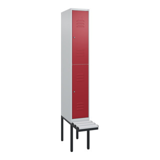 C+P Doppelstock-Spind Classic PLUS, Bank, 1 Abteil, 2120x300x815mm, 7035/3003 Verschluss Zylinderschloss Sitzbanktyp auskragend Material Sitzfläche Kunststoff