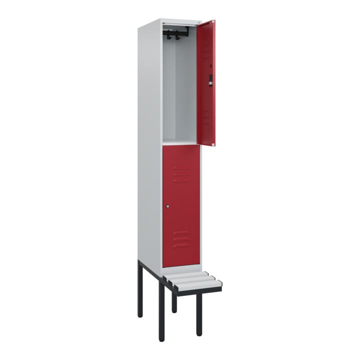 C+P Doppelstock-Spind Classic PLUS, Bank, 1 Abteil, 2120x300x815mm, 7035/3003 Verschluss Zylinderschloss Sitzbanktyp auskragend Material Sitzfläche Kunststoff