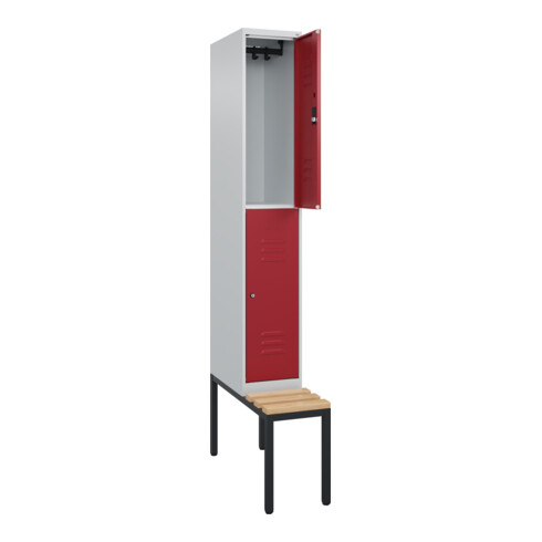 C+P Doppelstock-Spind Classic PLUS, Bank, 1 Abteil, 2120x300x815mm, 7035/3003 Verschluss Zylinderschloss Sitzbanktyp untergebaut Material Sitzfläche Buche-Hartholz